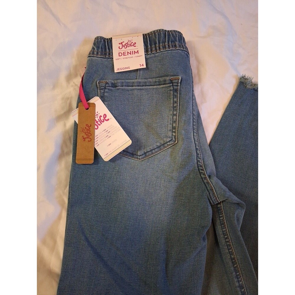 (#11) Justice Young Girls Jegging, Denim Pants; Size;14, With Drawstring,